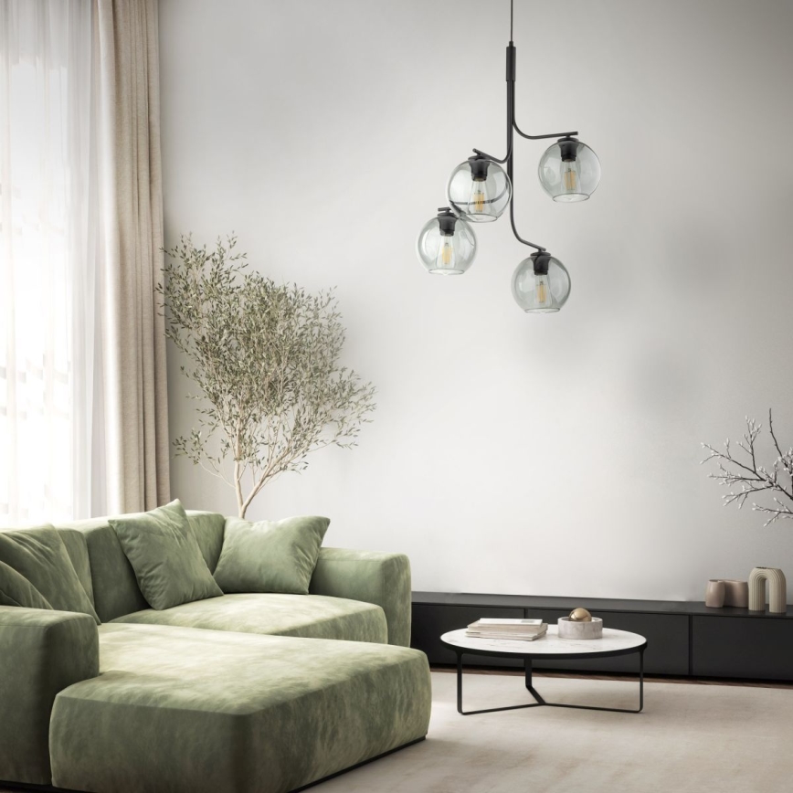 Люстра на тросі CESAR 4xE27/15W/230V чорна/димчасто-сіра