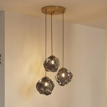 Люстра на тросі CRISTAL 3xE14/15W/230V латунь/димчасто-чорна