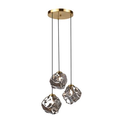 Люстра на тросі CRISTAL 3xE14/15W/230V латунь/димчасто-чорна
