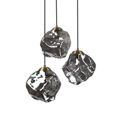 Люстра на тросі CRISTAL 3xE14/15W/230V латунь/димчасто-чорна