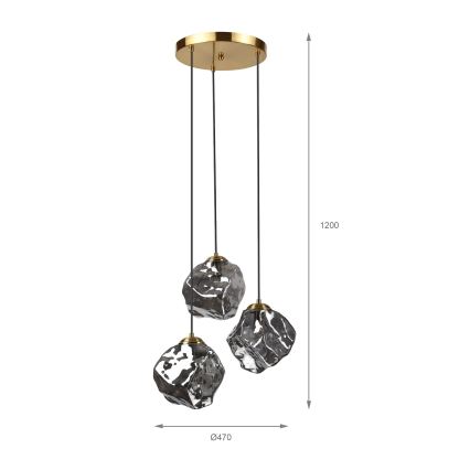 Люстра на тросі CRISTAL 3xE14/15W/230V латунь/димчасто-чорна