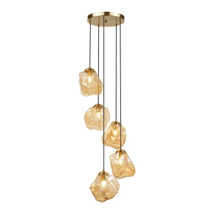 Люстра на тросі CRISTAL 5xE14/15W/230V латунь/димчасто-бежевий