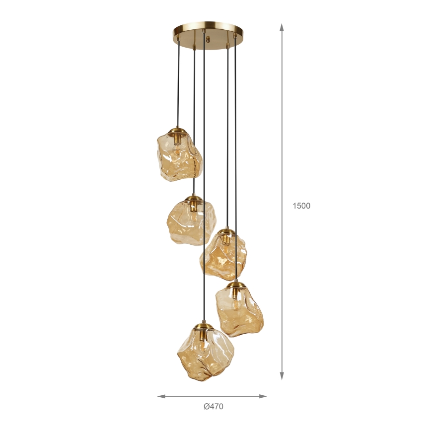 Люстра на тросі CRISTAL 5xE14/15W/230V латунь/димчасто-бежевий