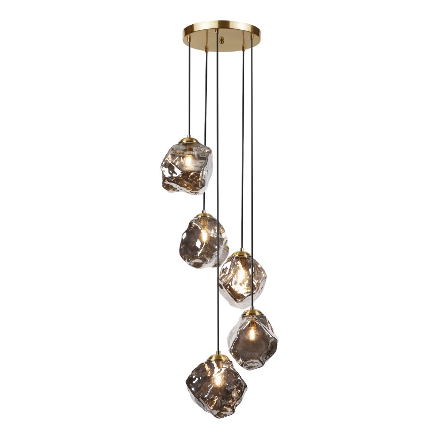 Люстра на тросі CRISTAL 5xE14/15W/230V латунь/димчасто-чорний