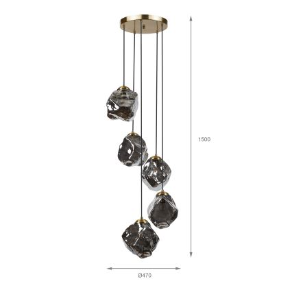Люстра на тросі CRISTAL 5xE14/15W/230V латунь/димчасто-чорний