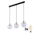 Люстра на тросі DEVON 3xE27/15W/230V чорна/прозора