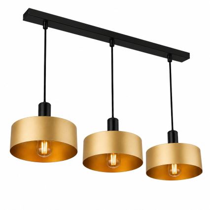 Люстра на тросі HAKI 3xE27/60W/230V золота/чорна