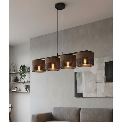 Люстра на тросі KARBON 4xE27/15W/230V чорна/коричнева
