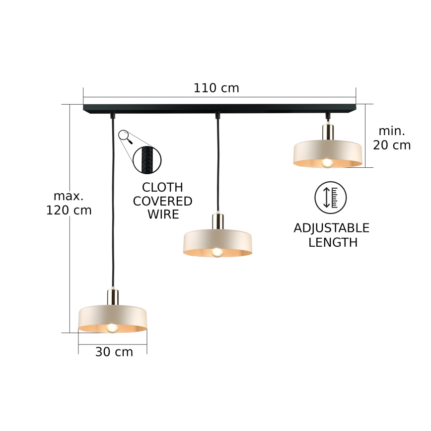 Люстра на тросі LATTE 3xE27/60W/230V бежева/чорна/золота