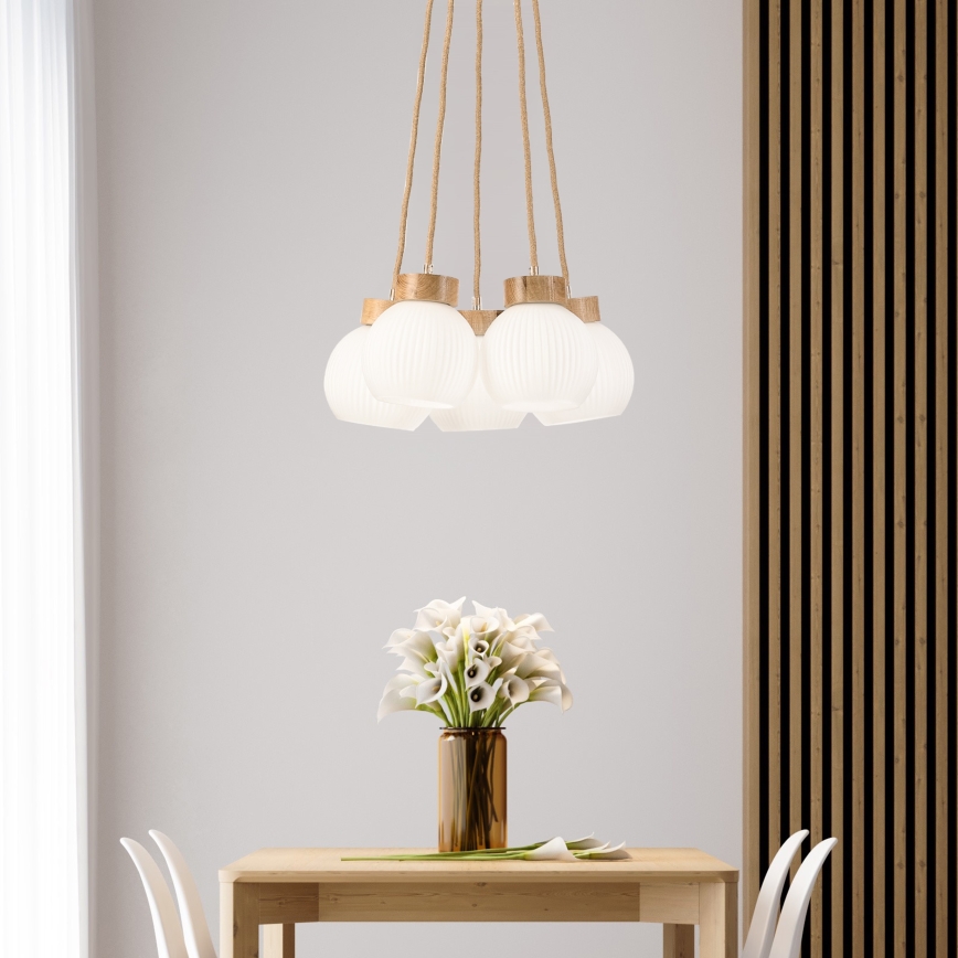 Люстра на тросі LOOMIS 5xE27/15W/230V 83 cm бежевий/дуб