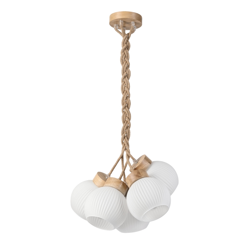 Люстра на тросі LOOMIS 5xE27/15W/230V 83 cm бежевий/дуб