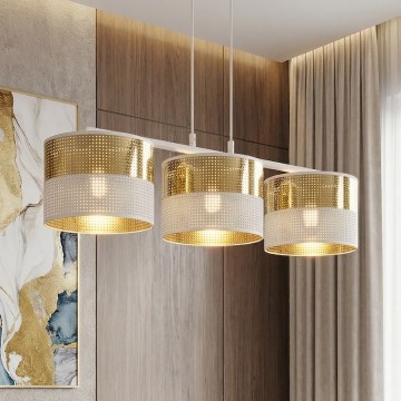 Люстра на тросі LUX, 3× E27, 15 Вт (кожна), 230 В, біла/золота