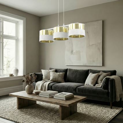 Люстра на тросі LUX, 3× E27, 15 Вт (кожна), 230 В, біла/золота
