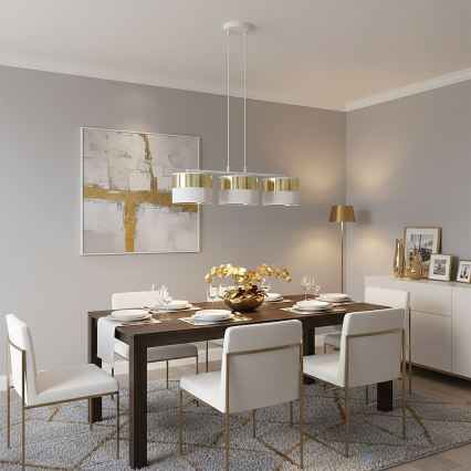 Люстра на тросі LUX, 3× E27, 15 Вт (кожна), 230 В, біла/золота