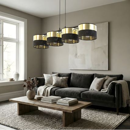 Люстра на тросі LUX 4xE27/15W/230V чорна/золота