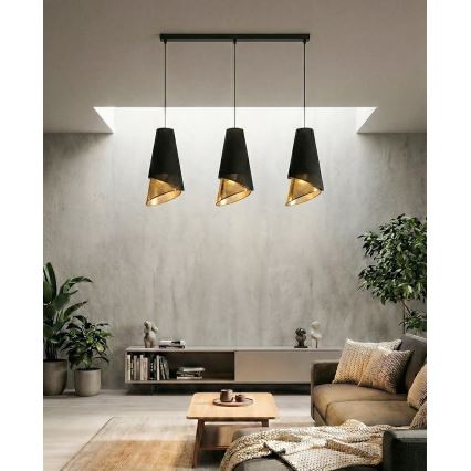 Люстра на тросі MODA 3xE27/15W/230V чорна/золота