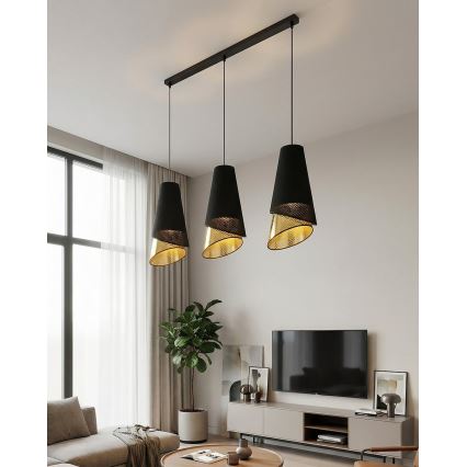 Люстра на тросі MODA 3xE27/15W/230V чорна/золота