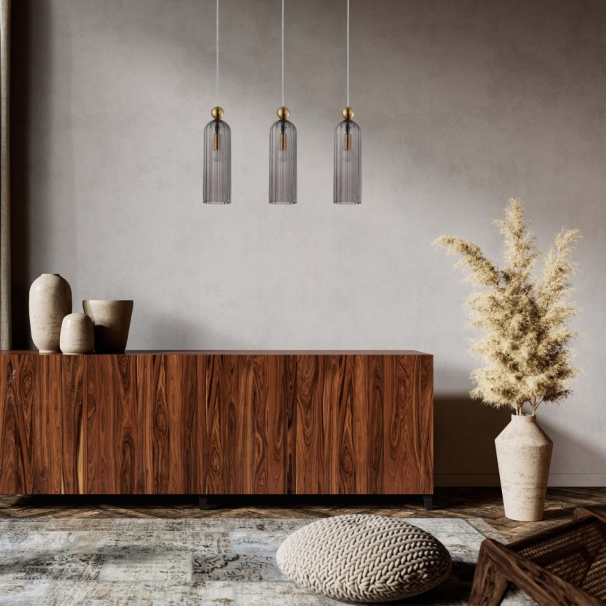 Люстра на тросі PIEGA 3xE14/40W/230V латунь/димчасто-чорний