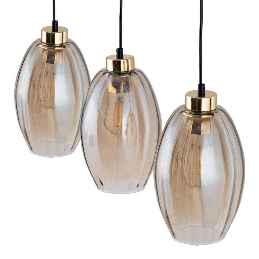 Люстра на тросі SEBO 3xE27/15W/230V чорна/димчасто-бежева