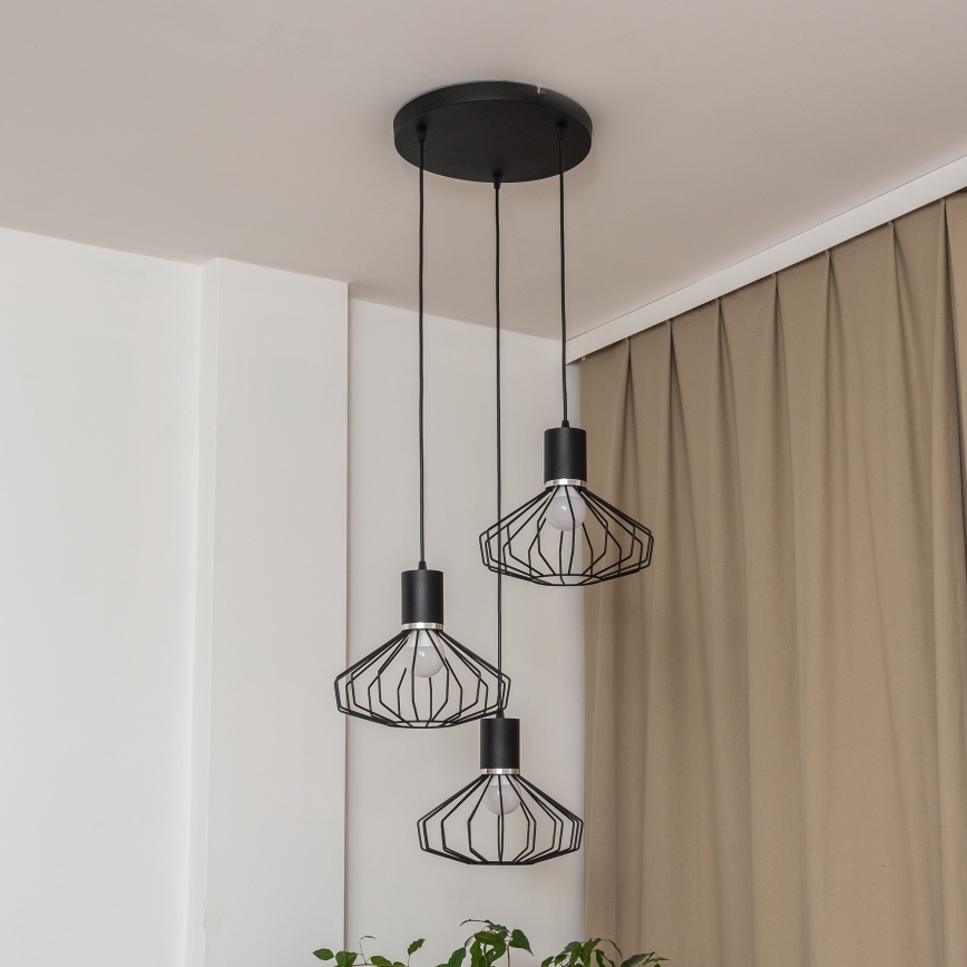 Люстра на тросі SOLANO 3xE27/15W/230V чорна/глянцевий хром