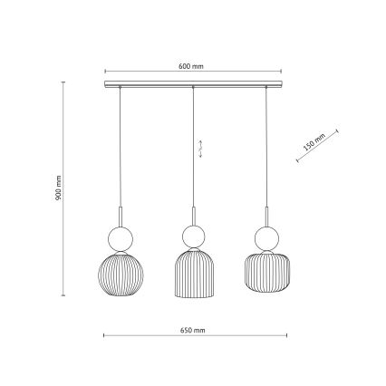 Люстра на тросі SOPHIA 3xE14/10W/230V чорна/зелена/димчасто-бежева
