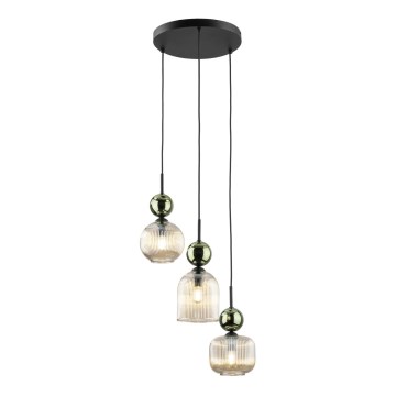 Люстра на тросі SOPHIA 3xE14/10W/230V чорна/зелена/димчасто-бежева