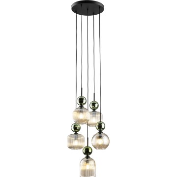 Люстра на тросі SOPHIA 5xE14/10W/230V чорна/зелена/димчасто-бежева