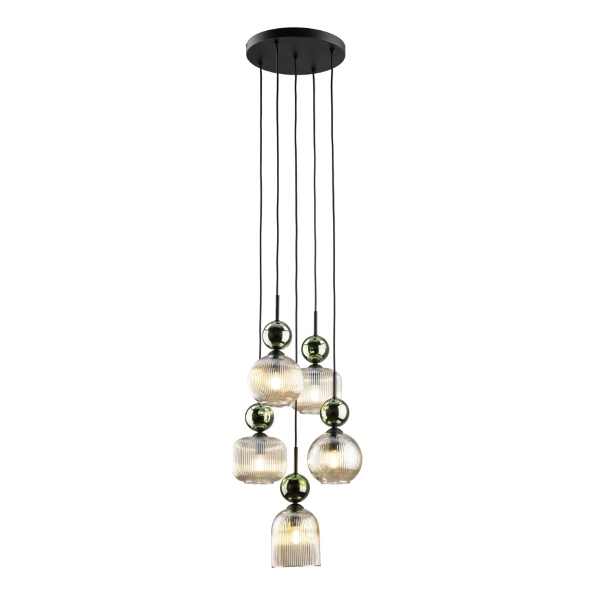 Люстра на тросі SOPHIA 5xE14/10W/230V чорна/зелена/димчасто-бежева