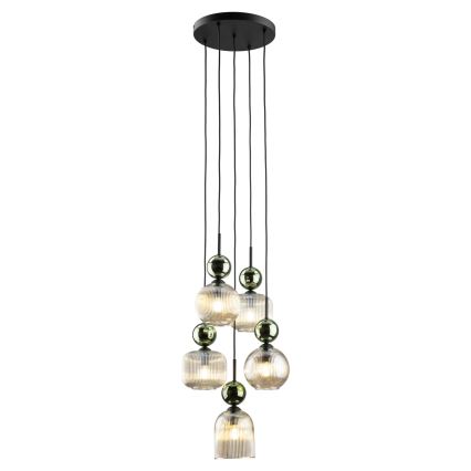 Люстра на тросі SOPHIA 5xE14/10W/230V чорна/зелена/димчасто-бежева