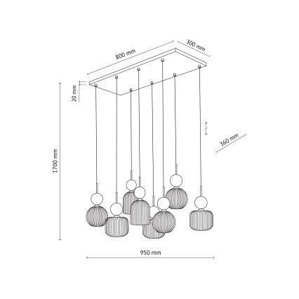Люстра на тросі SOPHIA 8xE14/10W/230V чорна/зелена/димчасто-бежева