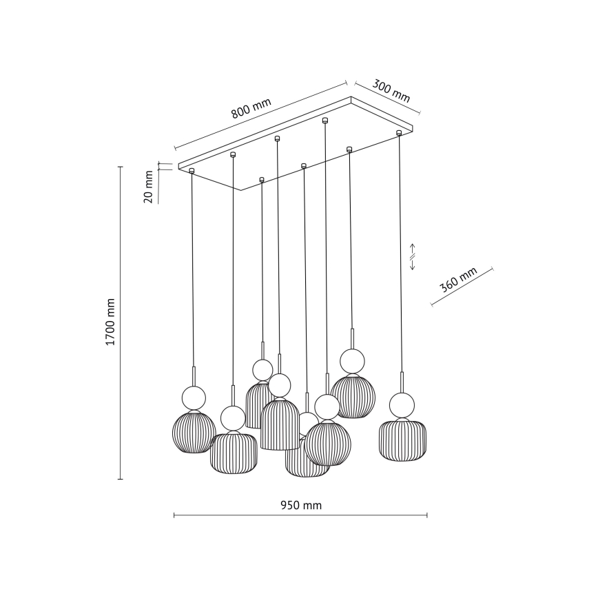 Люстра на тросі SOPHIA 8xE14/10W/230V чорна/зелена/димчасто-бежева