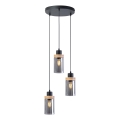 Люстра на тросі WOODNEST 3xE27/15W/230V сосна/димчасто-чорна