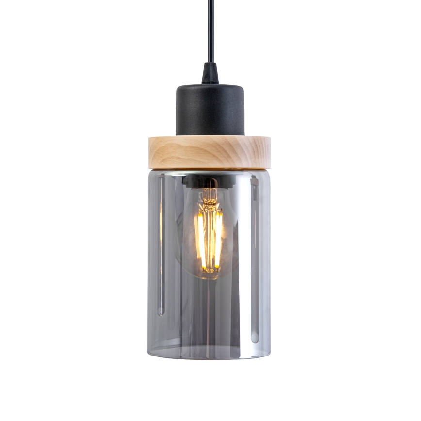 Люстра на тросі WOODNEST 3xE27/15W/230V сосна/димчасто-чорна