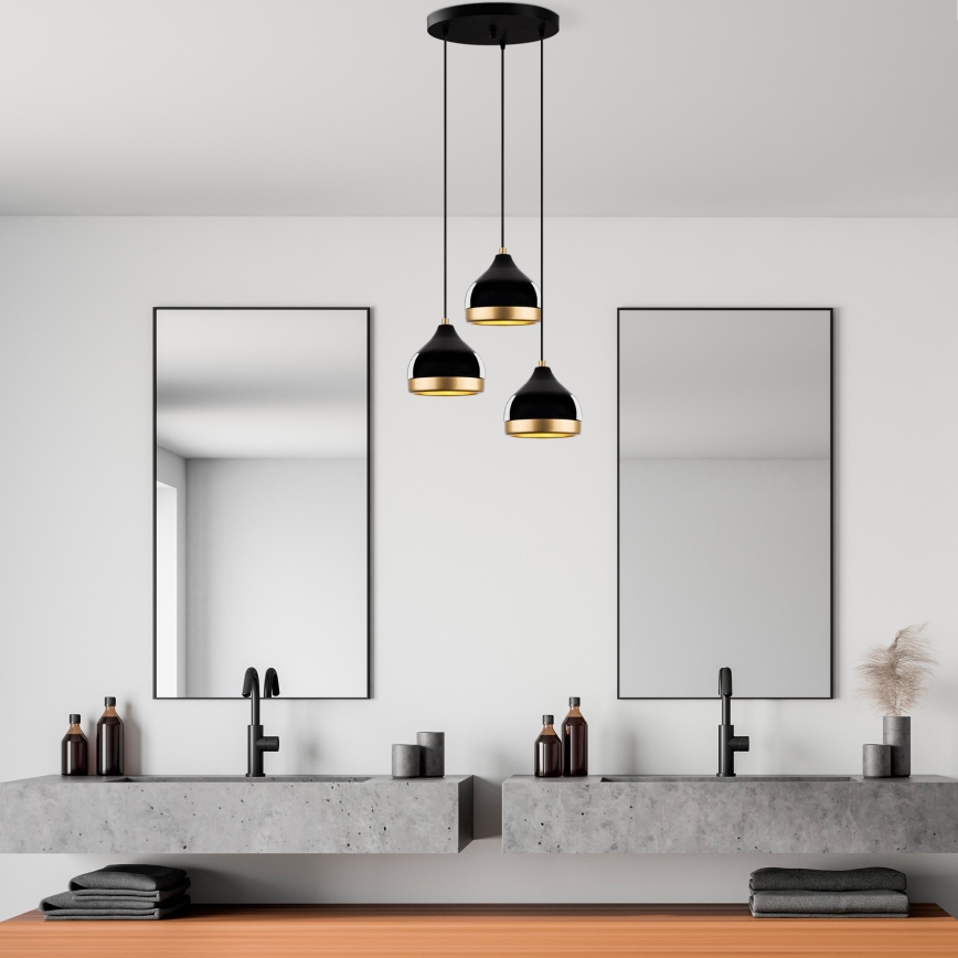 Люстра на тросі YILDO 3xE27/40W/230V чорний/золотий