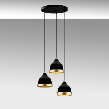 Люстра на тросі YILDO 3xE27/40W/230V чорний/золотий