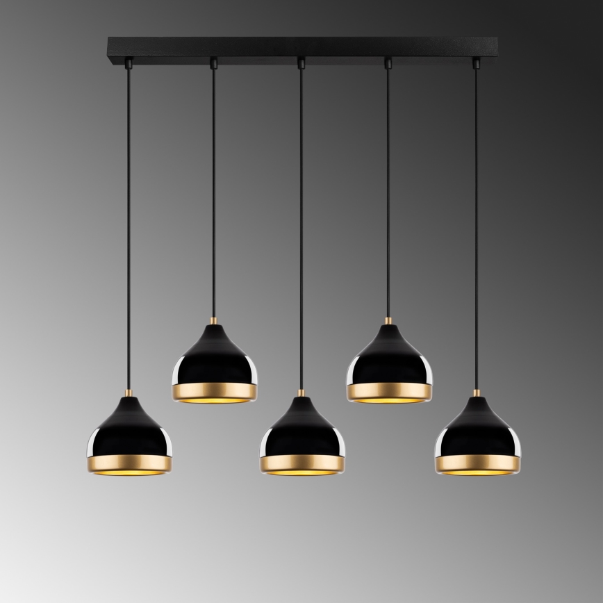 Люстра на тросі YILDO 5xE27/40W/230V чорна/золота