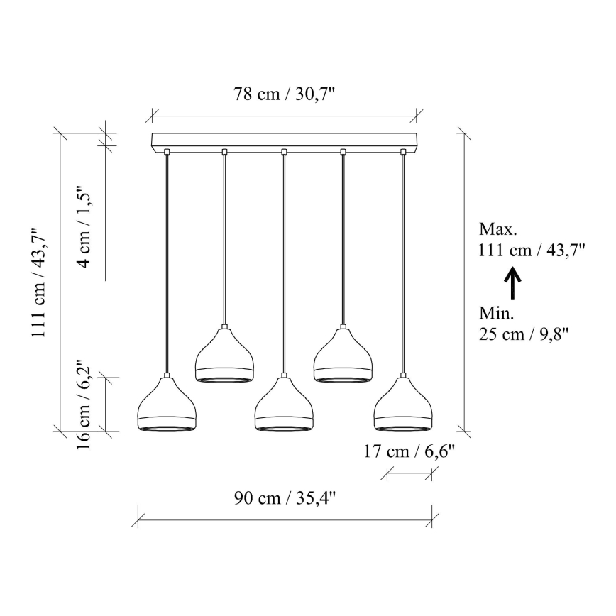 Люстра на тросі YILDO 5xE27/40W/230V чорна/золота
