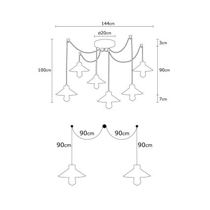 Люстра-паук MANAVGAT на тросе 6xE27/40W/230V, разноцветная