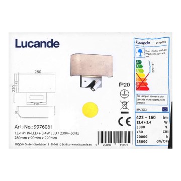 Lucande - LED настінний світильник VIRVE LED/13,4W/230V + LED/3,4W/230V