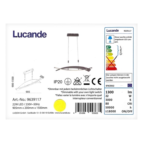 Lucande - Підвісна LED люстра з регулюванням яскравості MARIJA LED/22W/230V