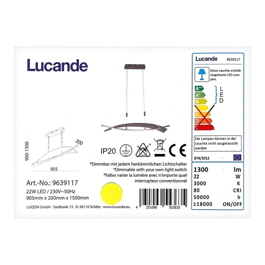 Lucande - Светодиодная подвесная люстра с регулированием яркости MARIJA LED/22W/230V