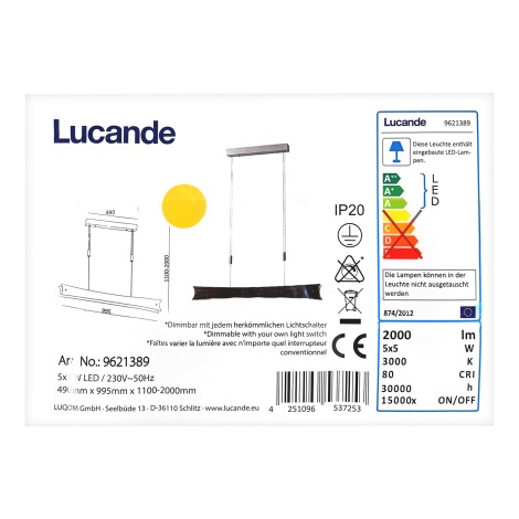 Lucande - Светодиодная подвесная люстра с регулированием яркости EBBA 5xLED/5W/230V