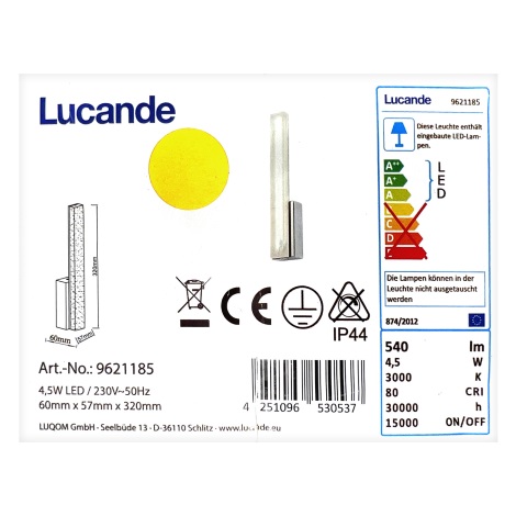 Lucande - Светодиодный настенный светильник для ванной комнаты JULIE LED/4,5W/230V IP44