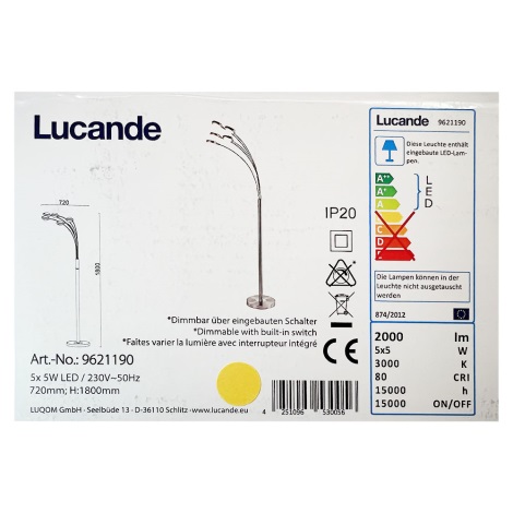 Lucande - Светодиодный торшер с регулированием яркости CATRIONA 5xLED/5W/230V