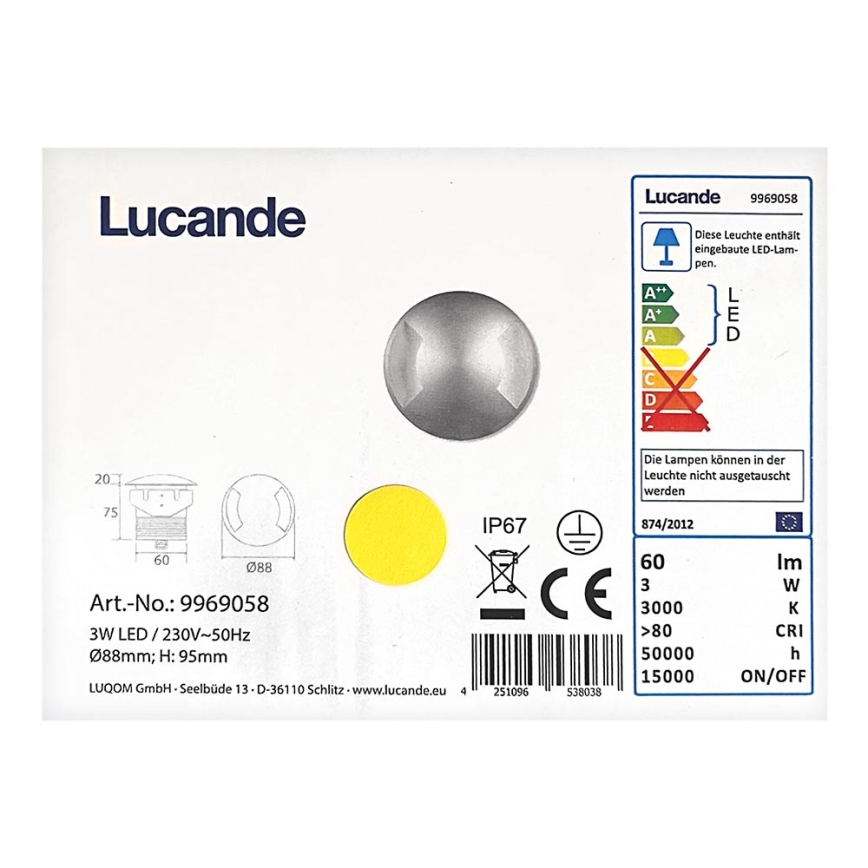 Lucande - Светодиодный уличный встроенный светильник HELENE LED/3W/230V IP67