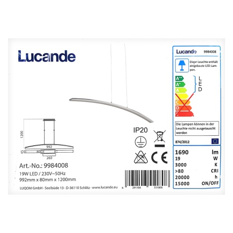 Lucande - Світлодіодна підвісна люстра LORIAN LED/19W/230V