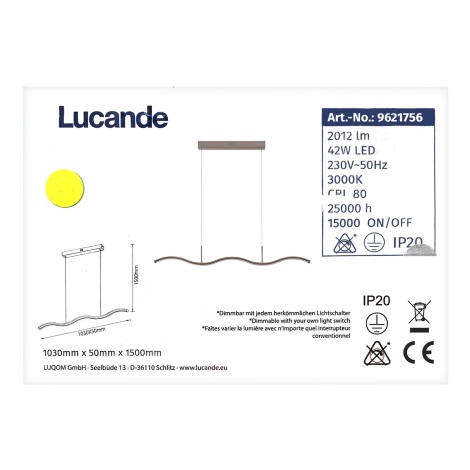 Lucande - Світлодіодна підвісна люстра з регулюванням яскравості BRAMA LED/42W/230V