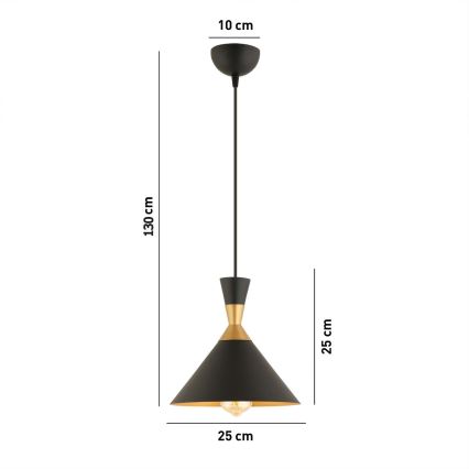Lustr na lanku MONZA 1xE27/40W/230V pr. 25 cm černá/zlatá