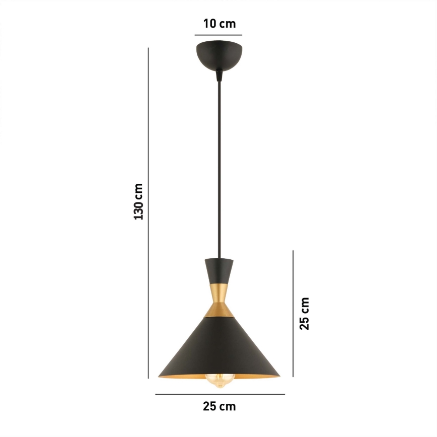 Lustr na lanku MONZA 1xE27/40W/230V pr. 25 cm černá/zlatá