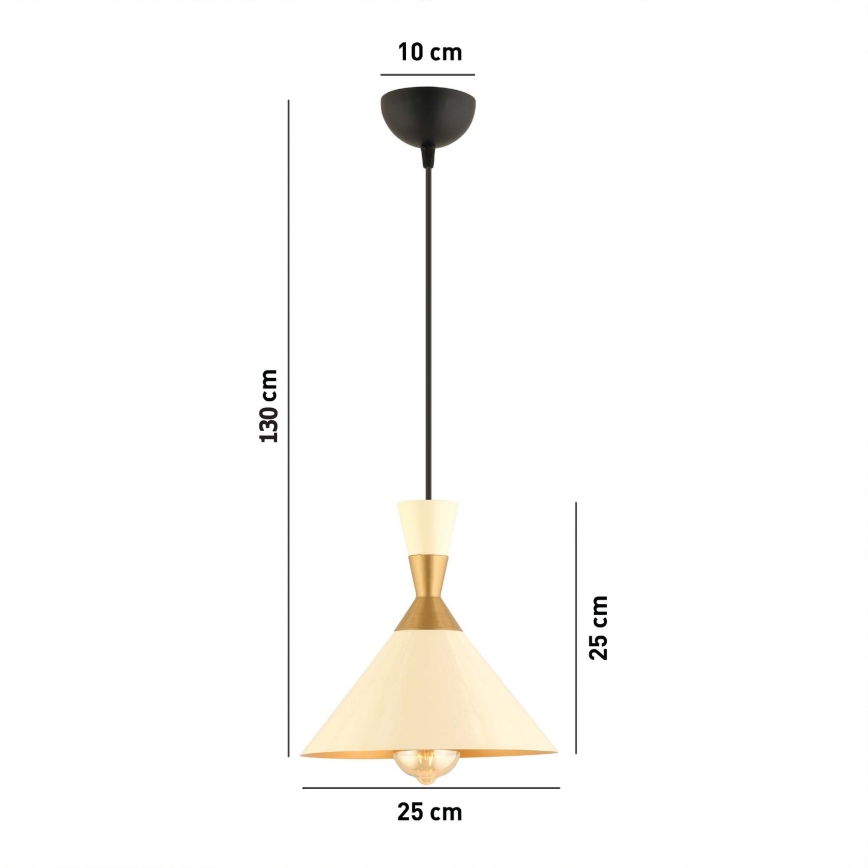 Lustr na lanku MONZA 1xE27/40W/230V pr. 25 cm krémová/zlatá